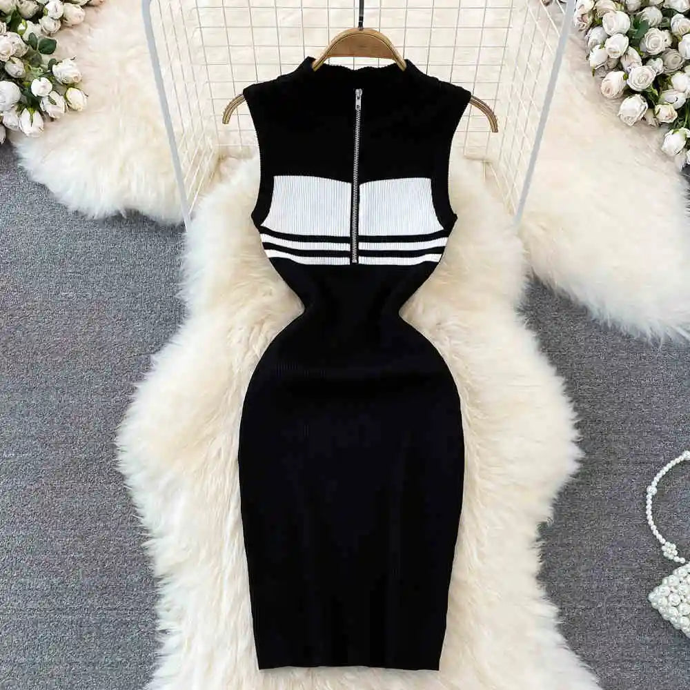 Striped Knit Vest Dress Summer Sexy Slim Tight Sleeveless Dresses