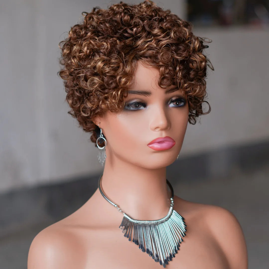 8 Inches Full Mechanism Glueless Short Afro Curly Human Hair Wig Heat-Resistant None Lace American Black Women Virgin Wigs Stock
