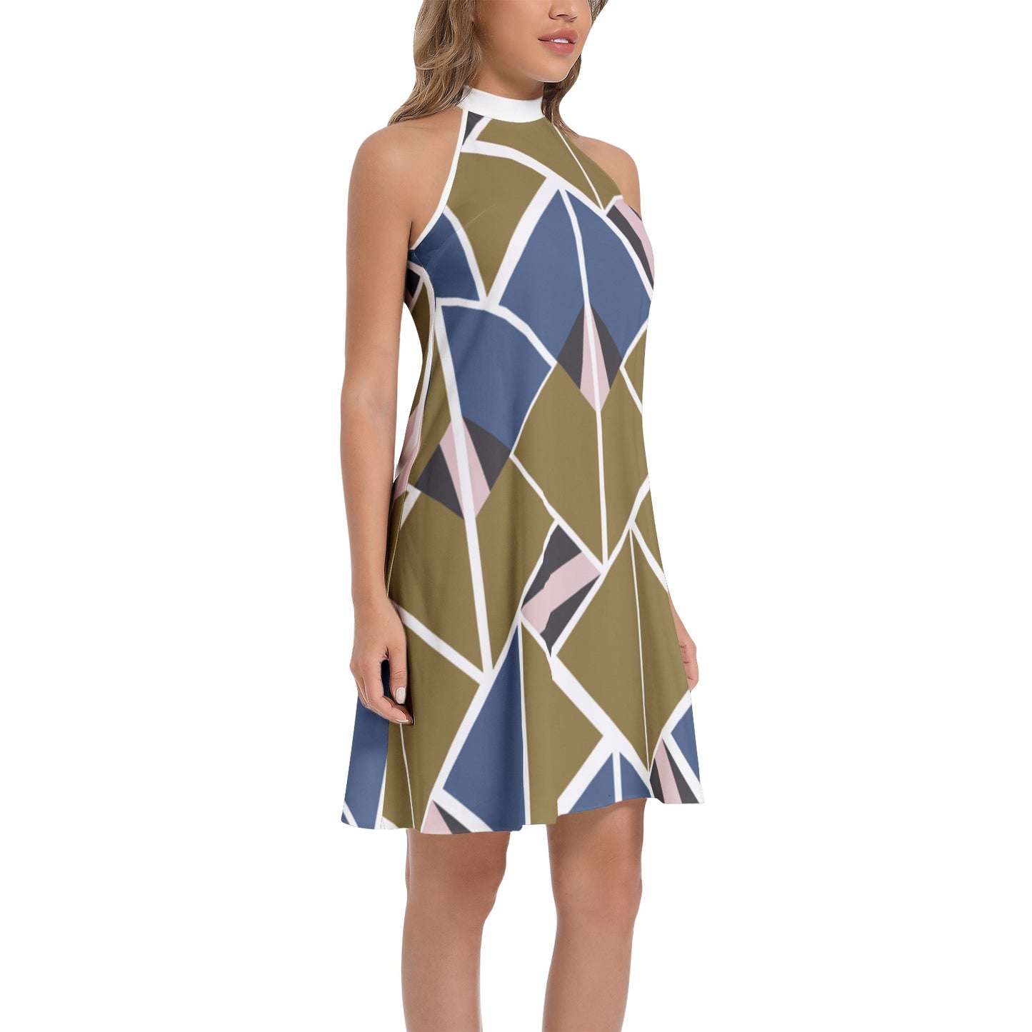 Tie Back Halter Neck Flared Dress