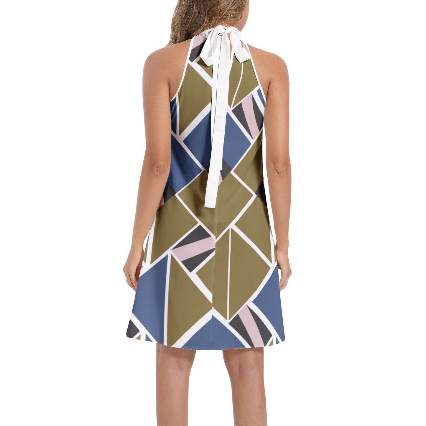 Tie Back Halter Neck Flared Dress