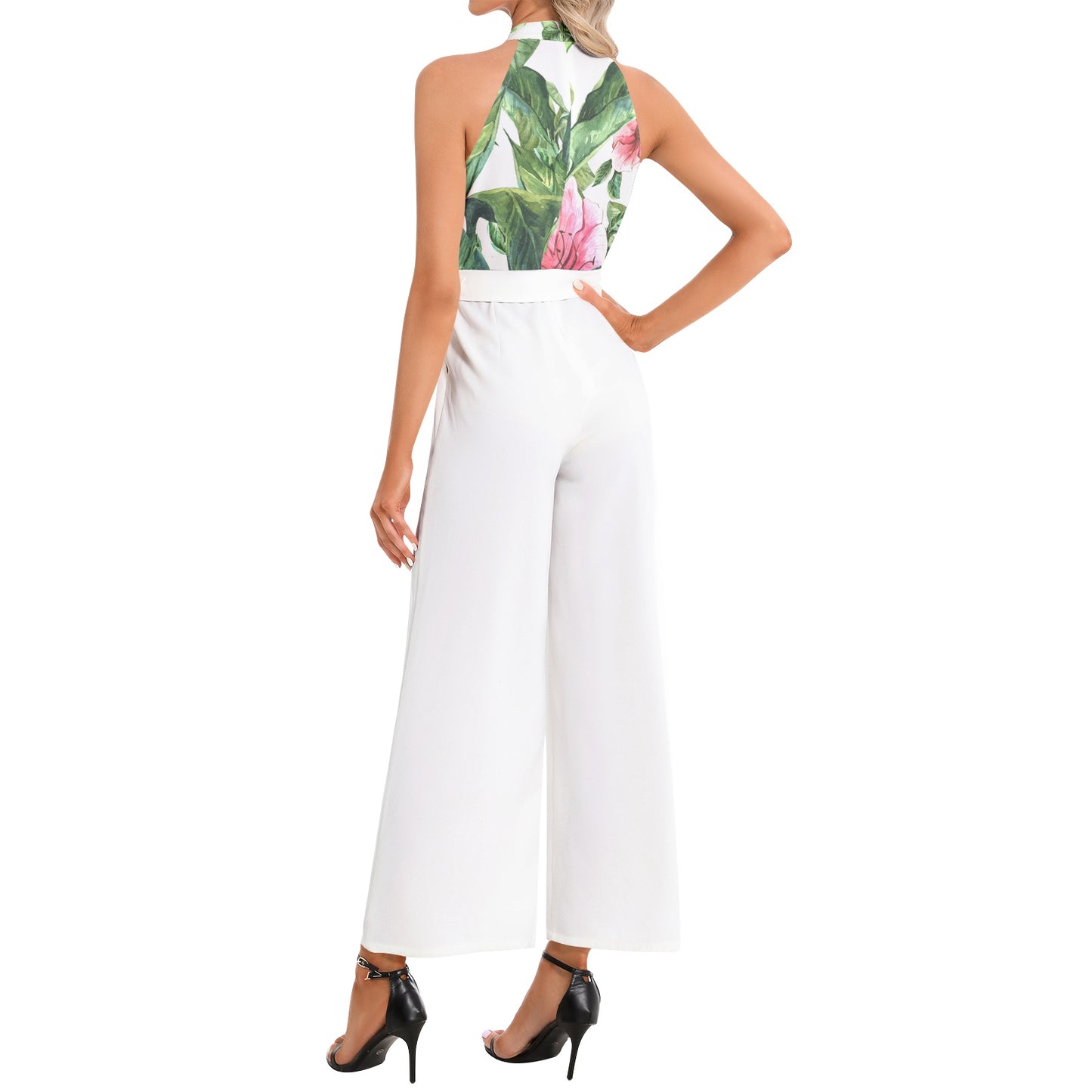 Halter Neck Buckle Belted Jumpsuit