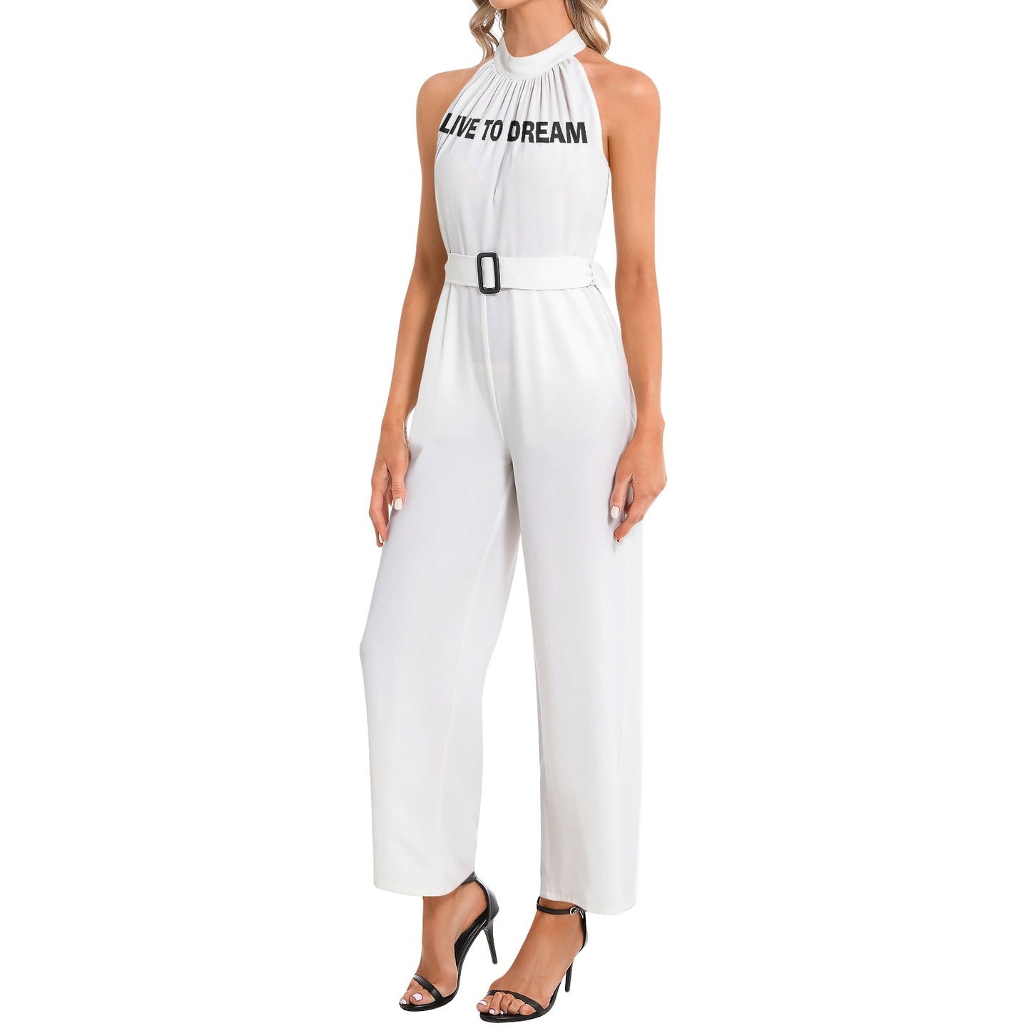 Halter Neck Buckle Belted Jumpsuit
