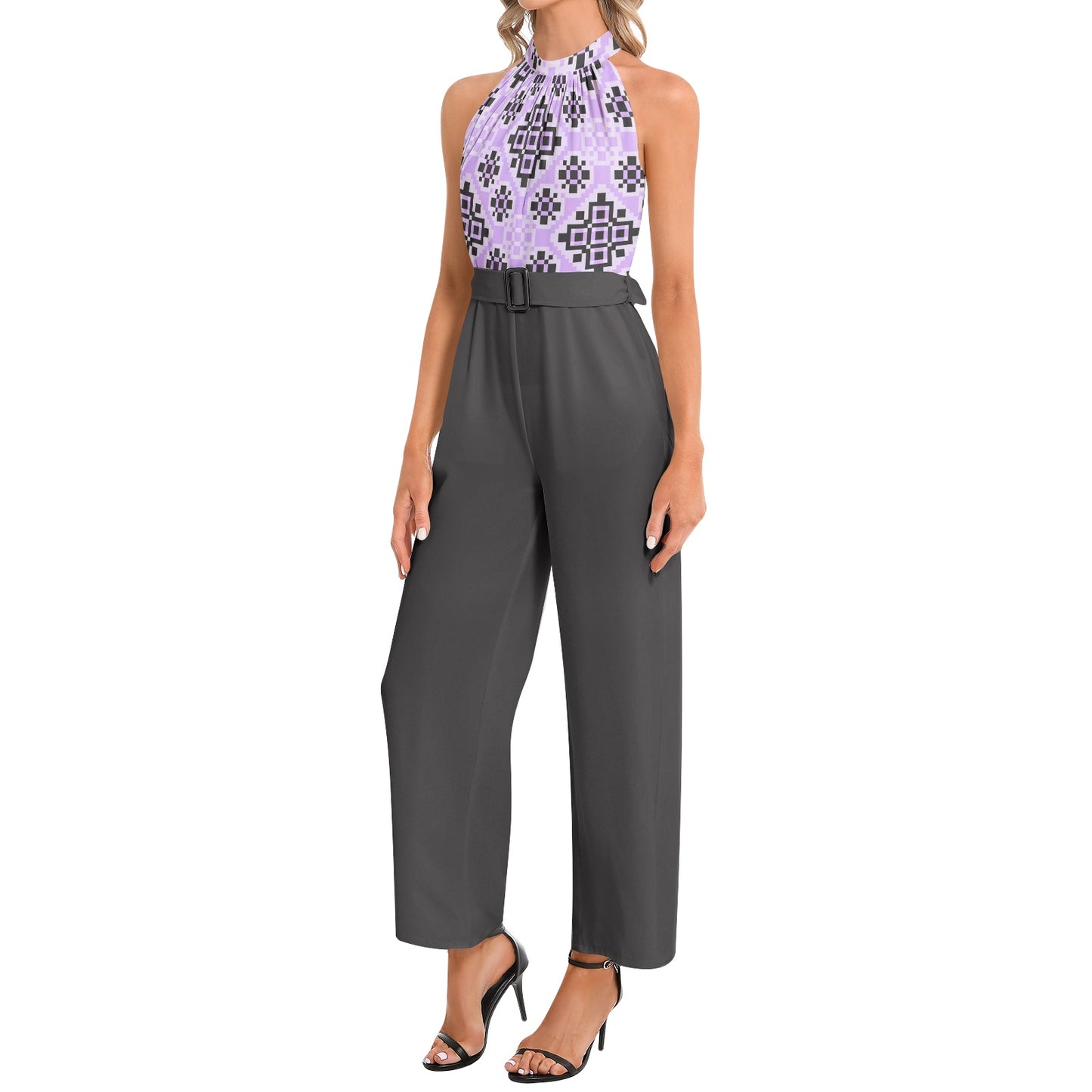 Halter Neck Buckle Belted Jumpsuit