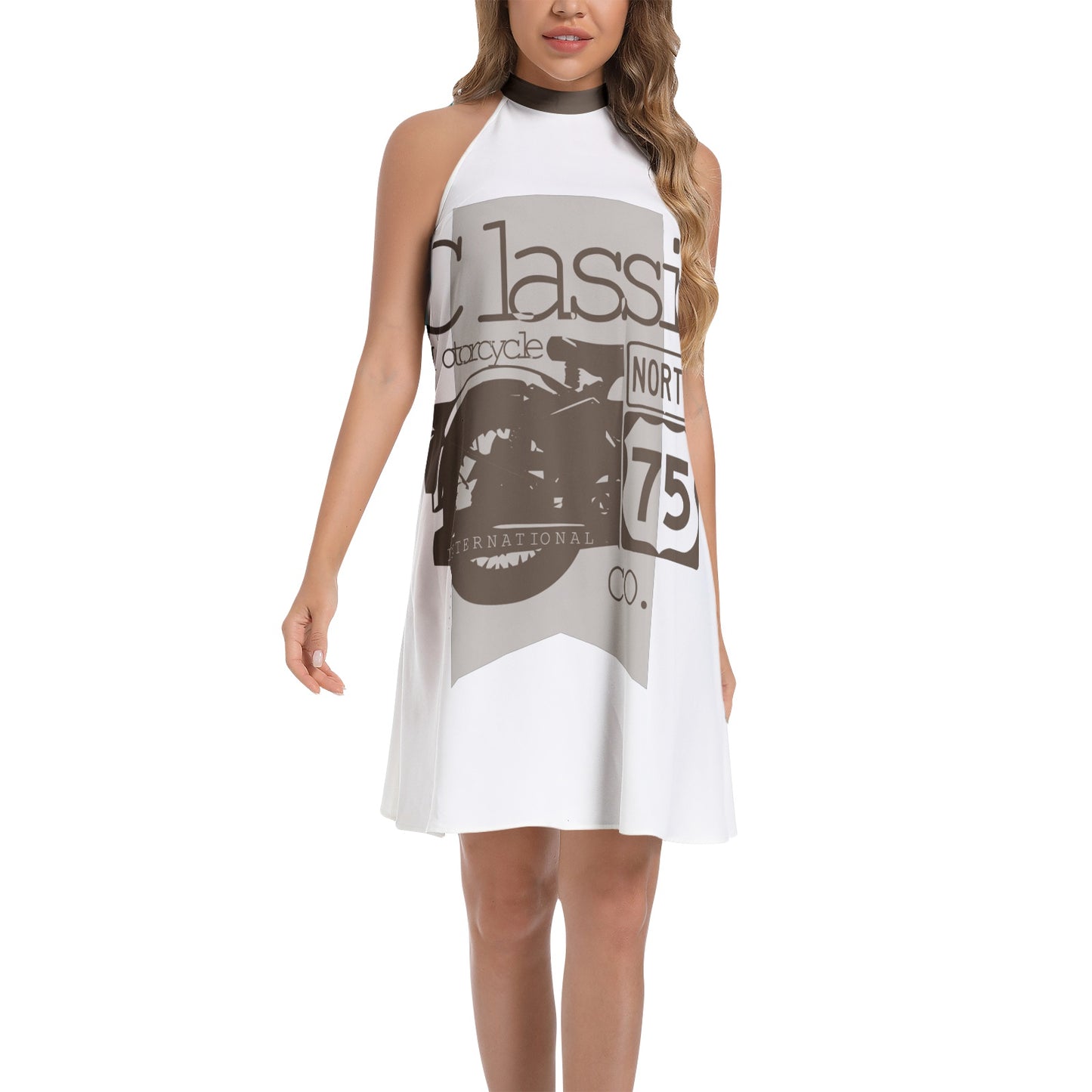 Tie Back Halter Neck Flared Dress