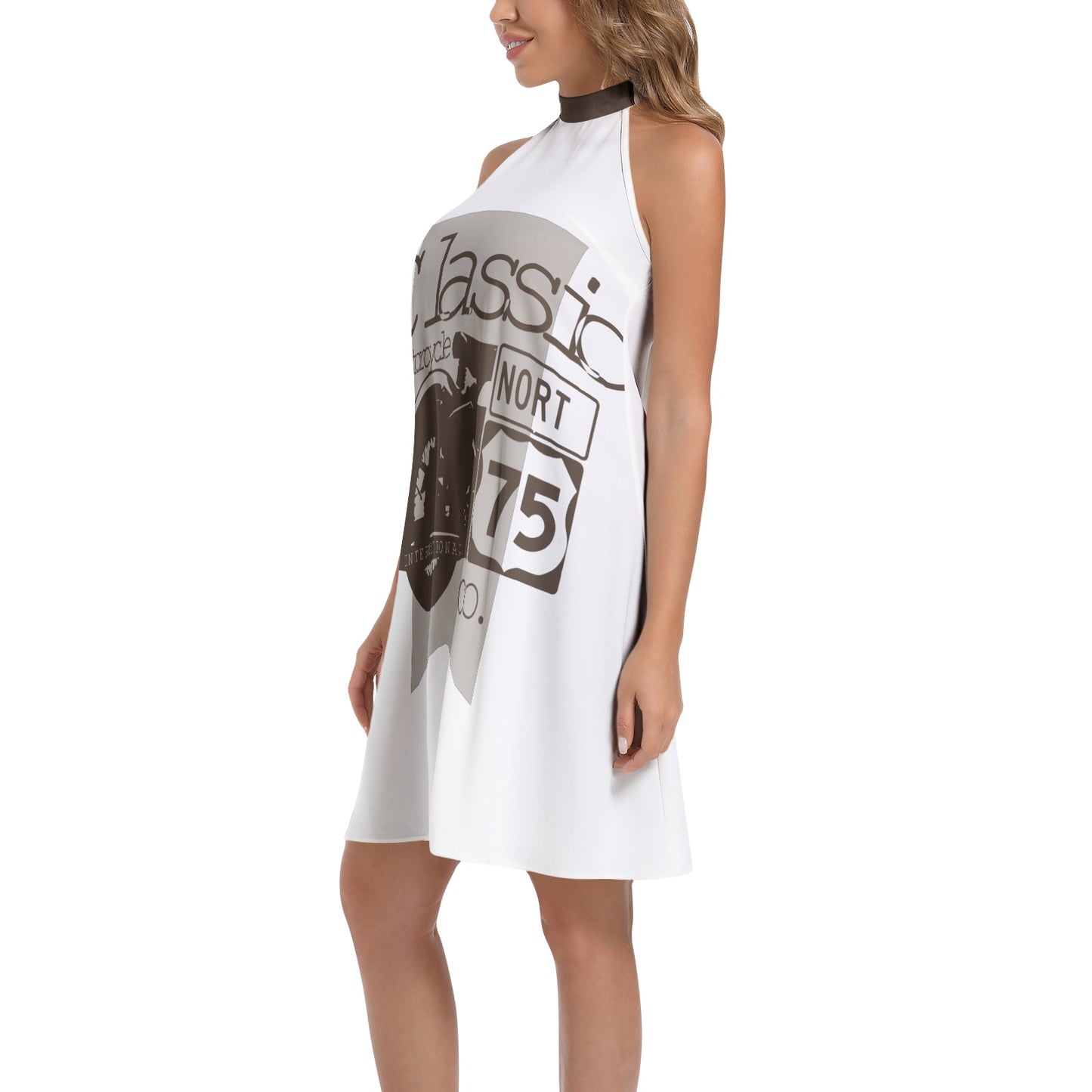 Tie Back Halter Neck Flared Dress
