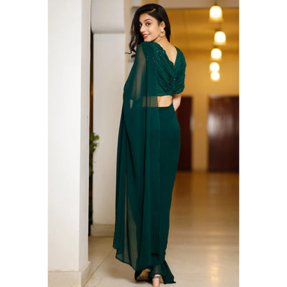 Inayaat Green Georgette Sequin Stitched High Stretch Eco-Friendly Washable Pencil Silhouette Floor-Length Luxury Elegant Prom