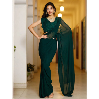 Inayaat Green Georgette Sequin Stitched High Stretch Eco-Friendly Washable Pencil Silhouette Floor-Length Luxury Elegant Prom