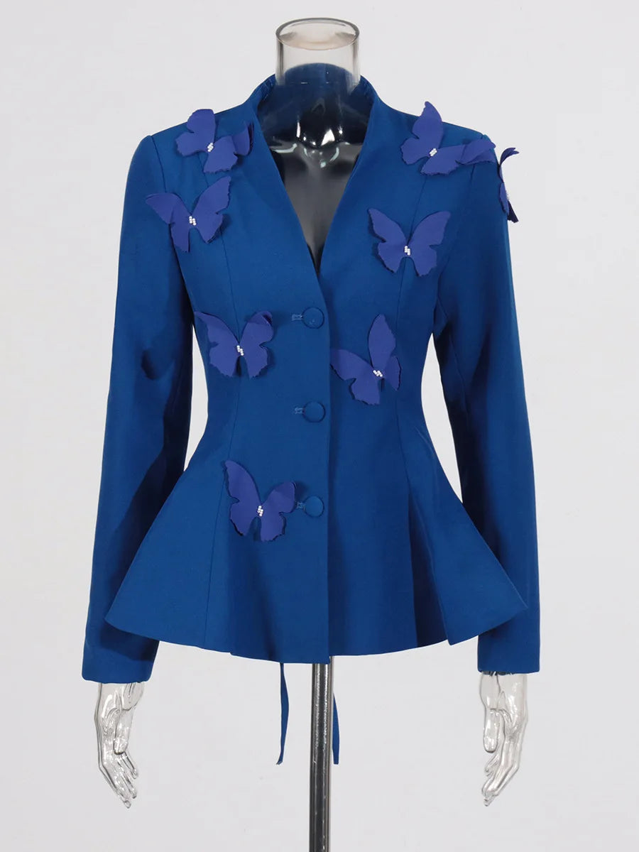 Bettergirl New Fashion Temperament Elegant Wind Suit New Splicing Butterfly Decorative Waist Coat High Waist Pleated Half Dress