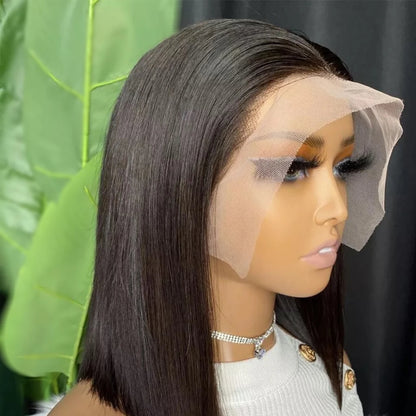 Cheap Silky Straight Short Bob Lace Front Human Hair Wigs for Women Icy Blue for Winter Pink Color Middle Part Ombre Lace Wig