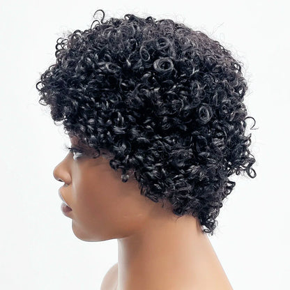 8 Inches Full Mechanism Glueless Short Afro Curly Human Hair Wig Heat-Resistant None Lace American Black Women Virgin Wigs Stock