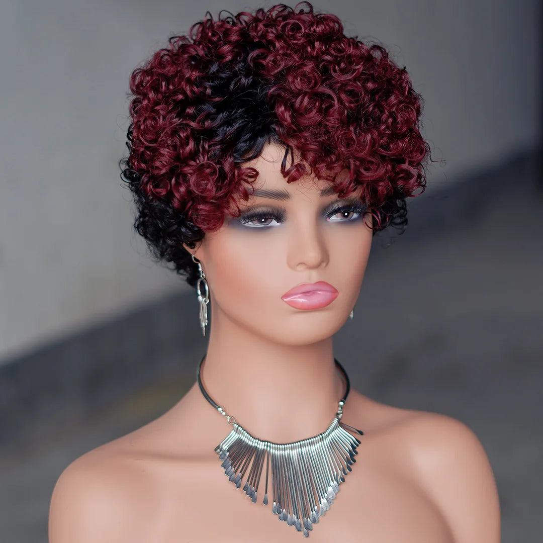 8 Inches Full Mechanism Glueless Short Afro Curly Human Hair Wig Heat-Resistant None Lace American Black Women Virgin Wigs Stock