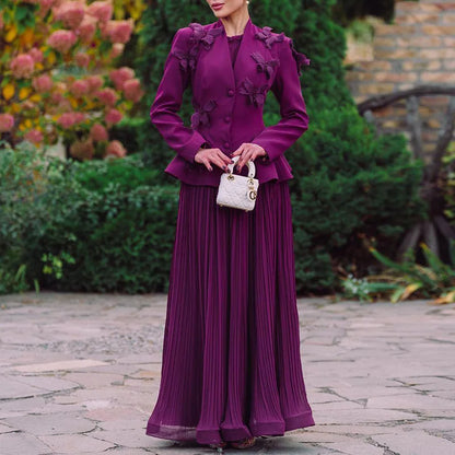 Bettergirl New Fashion Temperament Elegant Wind Suit New Splicing Butterfly Decorative Waist Coat High Waist Pleated Half Dress