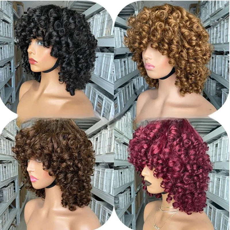 High Density 280g Human Hair Wig SDD Vietnamese Style Loose Curly Short Bob with Fringe