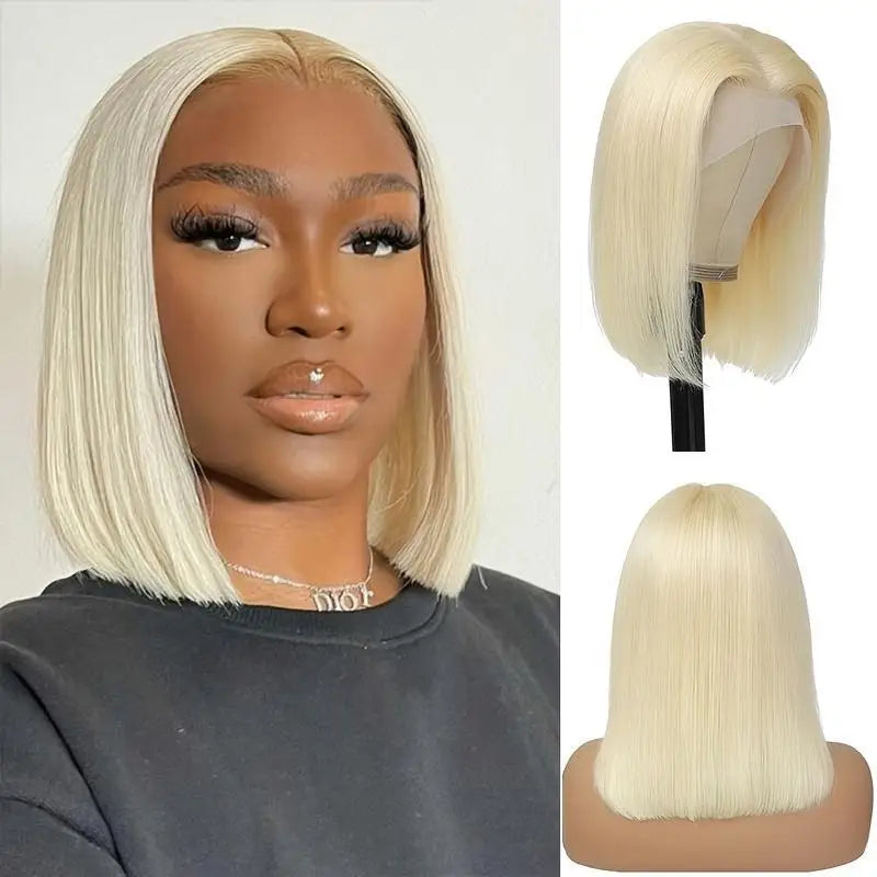 10 Inch Glueless Machine Made High Temperature Fiber Synthetic Wig 150% Density 4x4 Closure Short Bob Straight Wigs Women Small