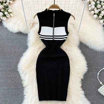 Striped Knit Vest Dress Summer Sexy Slim Tight Sleeveless Dresses