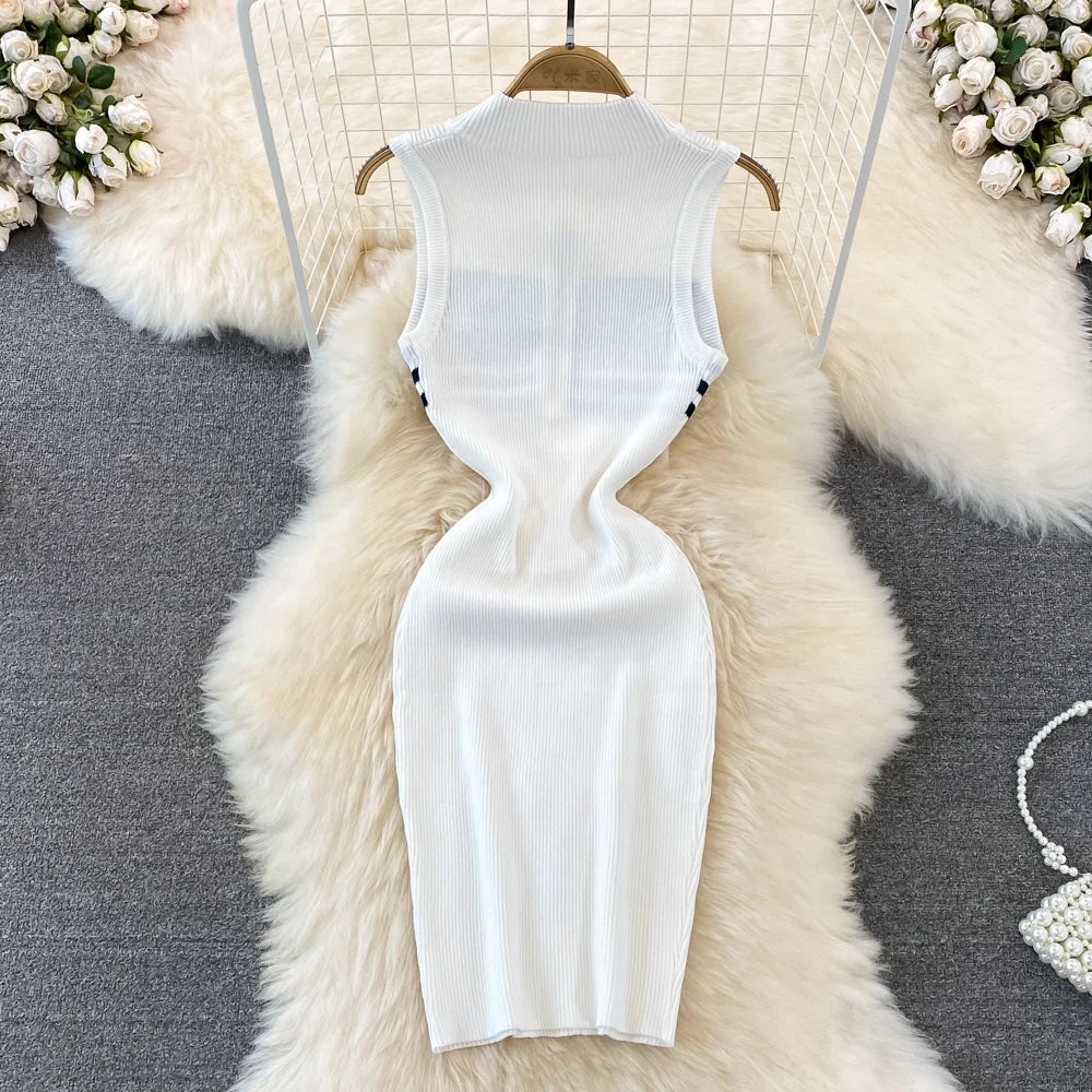 Striped Knit Vest Dress Summer Sexy Slim Tight Sleeveless Dresses