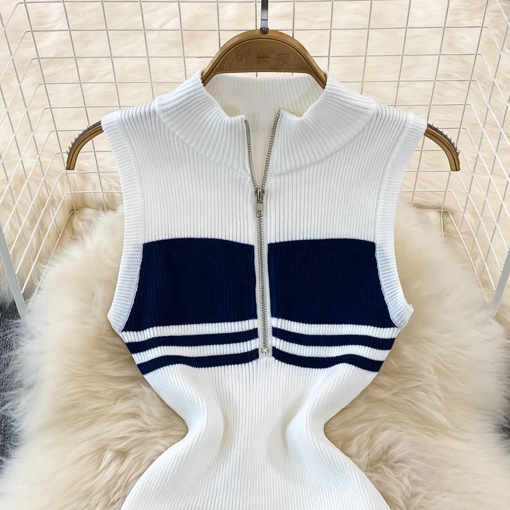 Striped Knit Vest Dress Summer Sexy Slim Tight Sleeveless Dresses