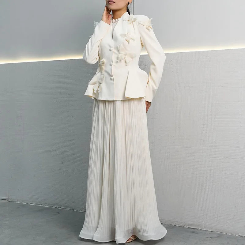 Bettergirl New Fashion Temperament Elegant Wind Suit New Splicing Butterfly Decorative Waist Coat High Waist Pleated Half Dress