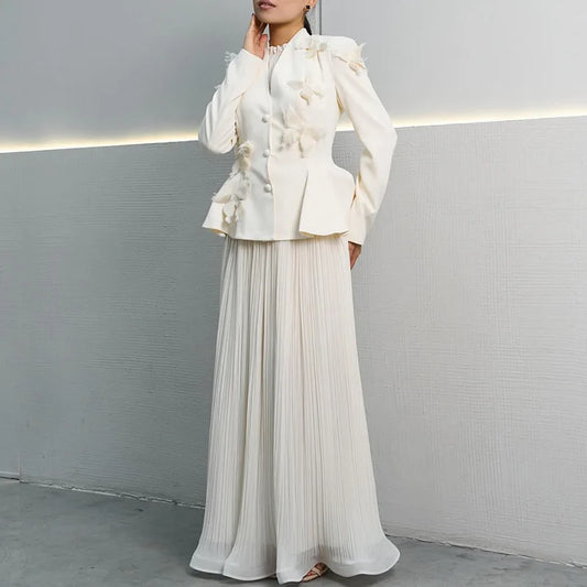 Bettergirl New Fashion Temperament Elegant Wind Suit New Splicing Butterfly Decorative Waist Coat High Waist Pleated Half Dress