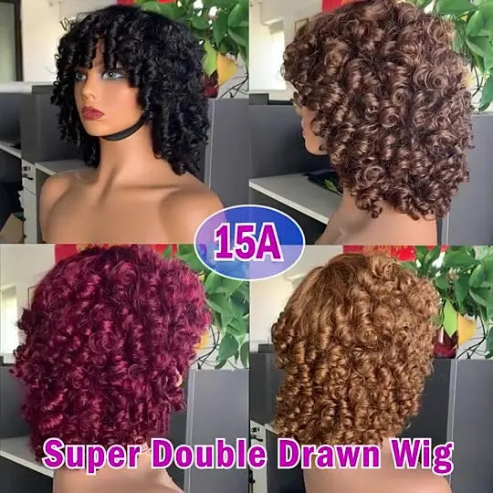 High Density 280g Human Hair Wig SDD Vietnamese Style Loose Curly Short Bob with Fringe