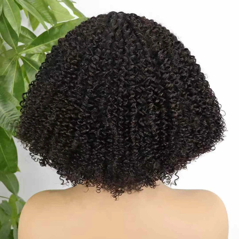High Quality Short Women's Afro Kinky Curly Half Wig with Headbands Black Machine Made Straight Style Raw Human Hair Wigs