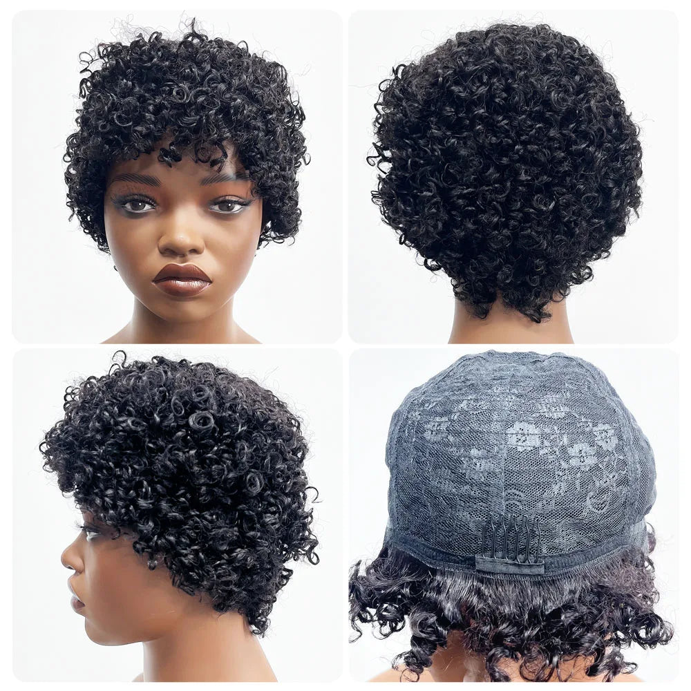 8 Inches Full Mechanism Glueless Short Afro Curly Human Hair Wig Heat-Resistant None Lace American Black Women Virgin Wigs Stock