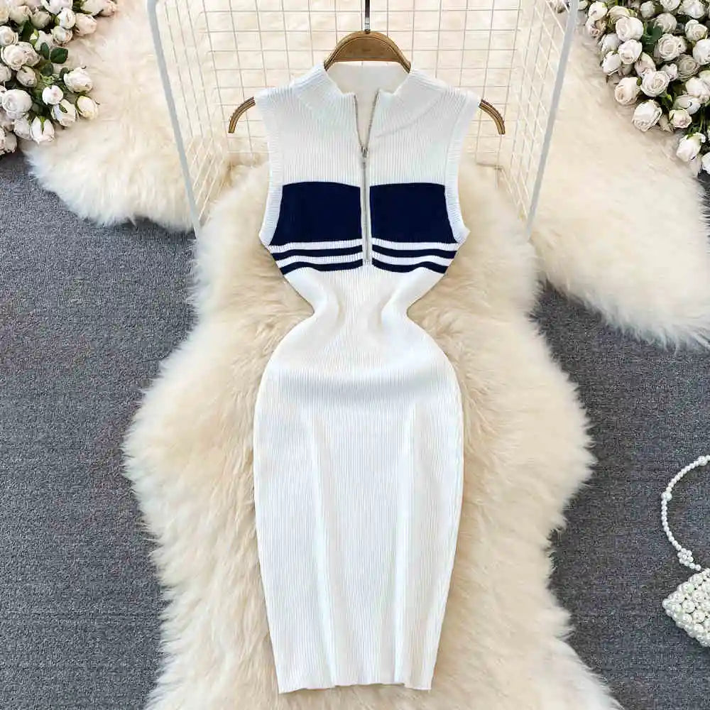 Striped Knit Vest Dress Summer Sexy Slim Tight Sleeveless Dresses