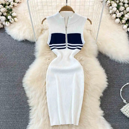 Striped Knit Vest Dress Summer Sexy Slim Tight Sleeveless Dresses