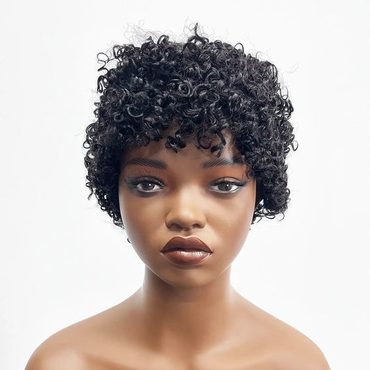 8 Inches Full Mechanism Glueless Short Afro Curly Human Hair Wig Heat-Resistant None Lace American Black Women Virgin Wigs Stock