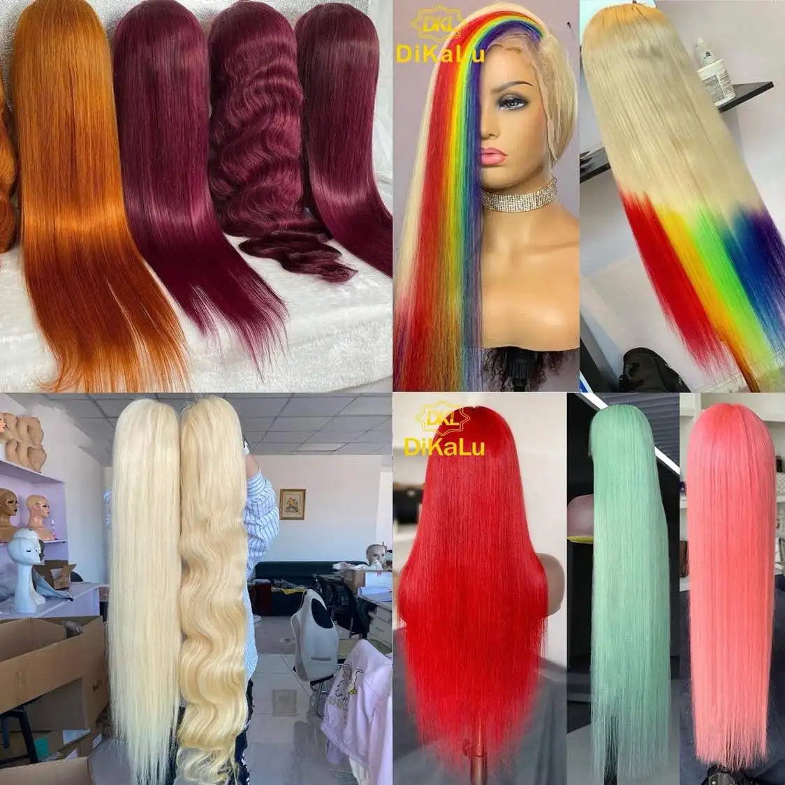 Cheap Silky Straight Short Bob Lace Front Human Hair Wigs for Women Icy Blue for Winter Pink Color Middle Part Ombre Lace Wig