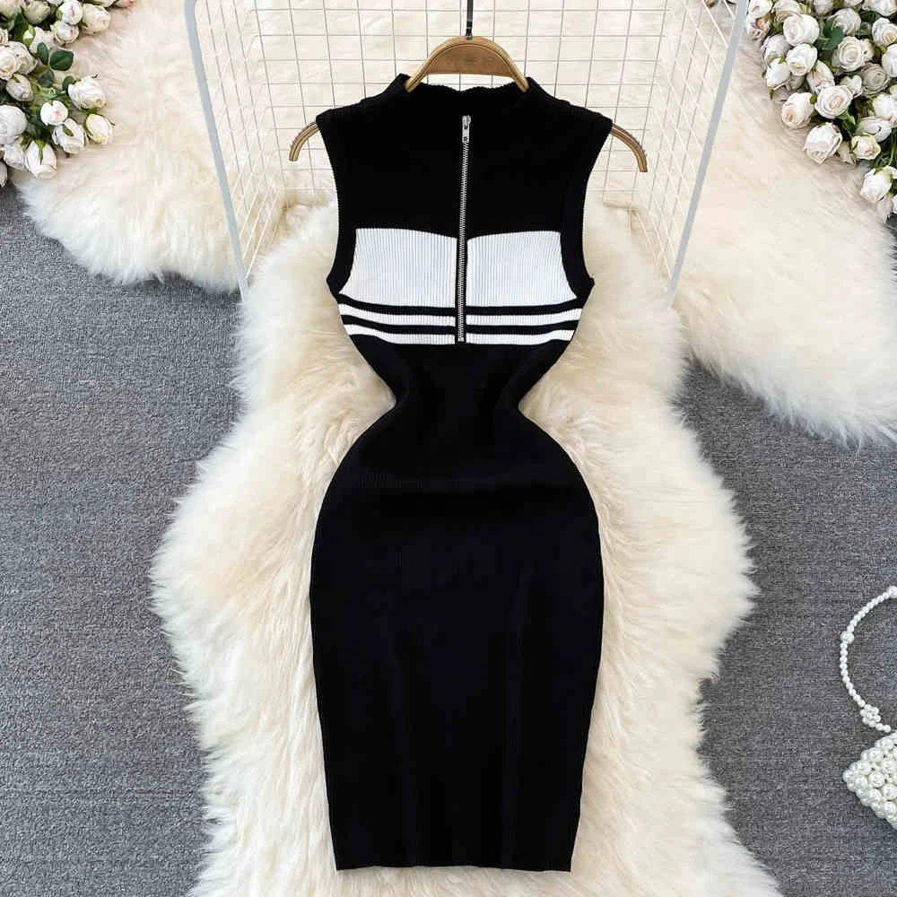 Striped Knit Vest Dress Summer Sexy Slim Tight Sleeveless Dresses
