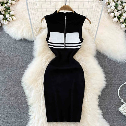 Striped Knit Vest Dress Summer Sexy Slim Tight Sleeveless Dresses