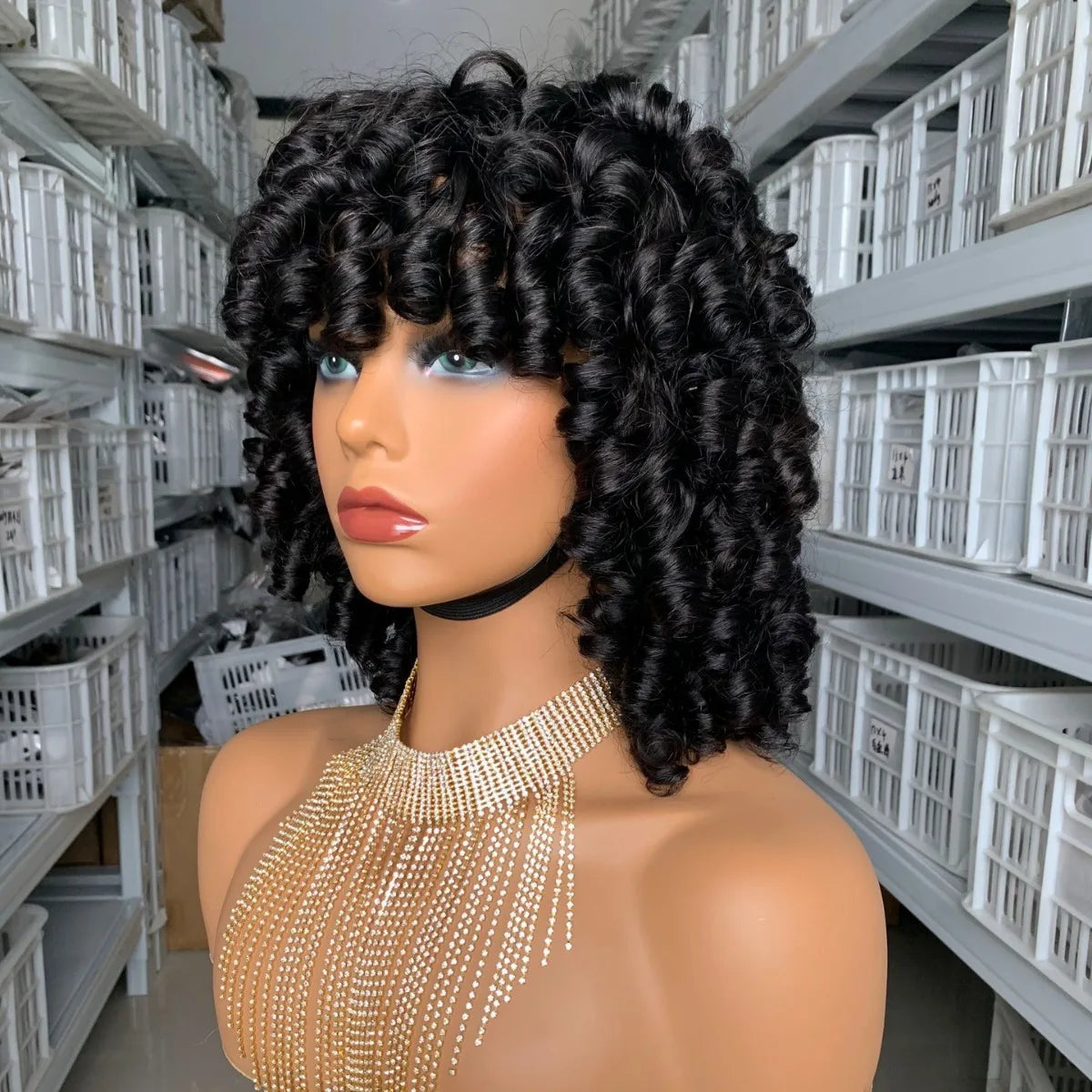 High Density 280g Human Hair Wig SDD Vietnamese Style Loose Curly Short Bob with Fringe