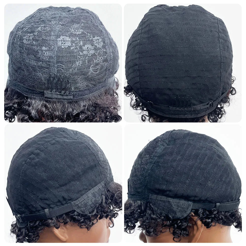 8 Inches Full Mechanism Glueless Short Afro Curly Human Hair Wig Heat-Resistant None Lace American Black Women Virgin Wigs Stock