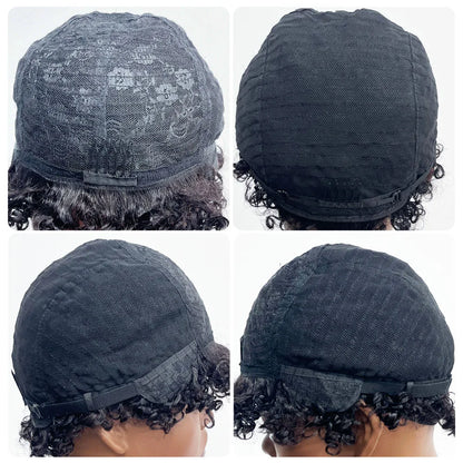 8 Inches Full Mechanism Glueless Short Afro Curly Human Hair Wig Heat-Resistant None Lace American Black Women Virgin Wigs Stock