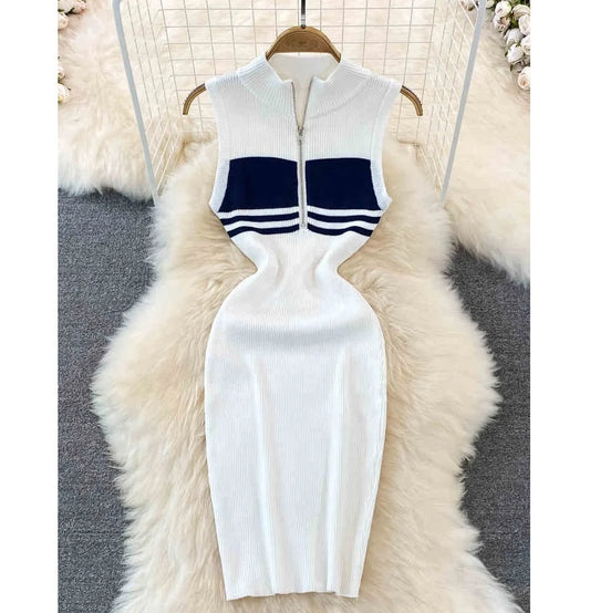 Striped Knit Vest Dress Summer Sexy Slim Tight Sleeveless Dresses