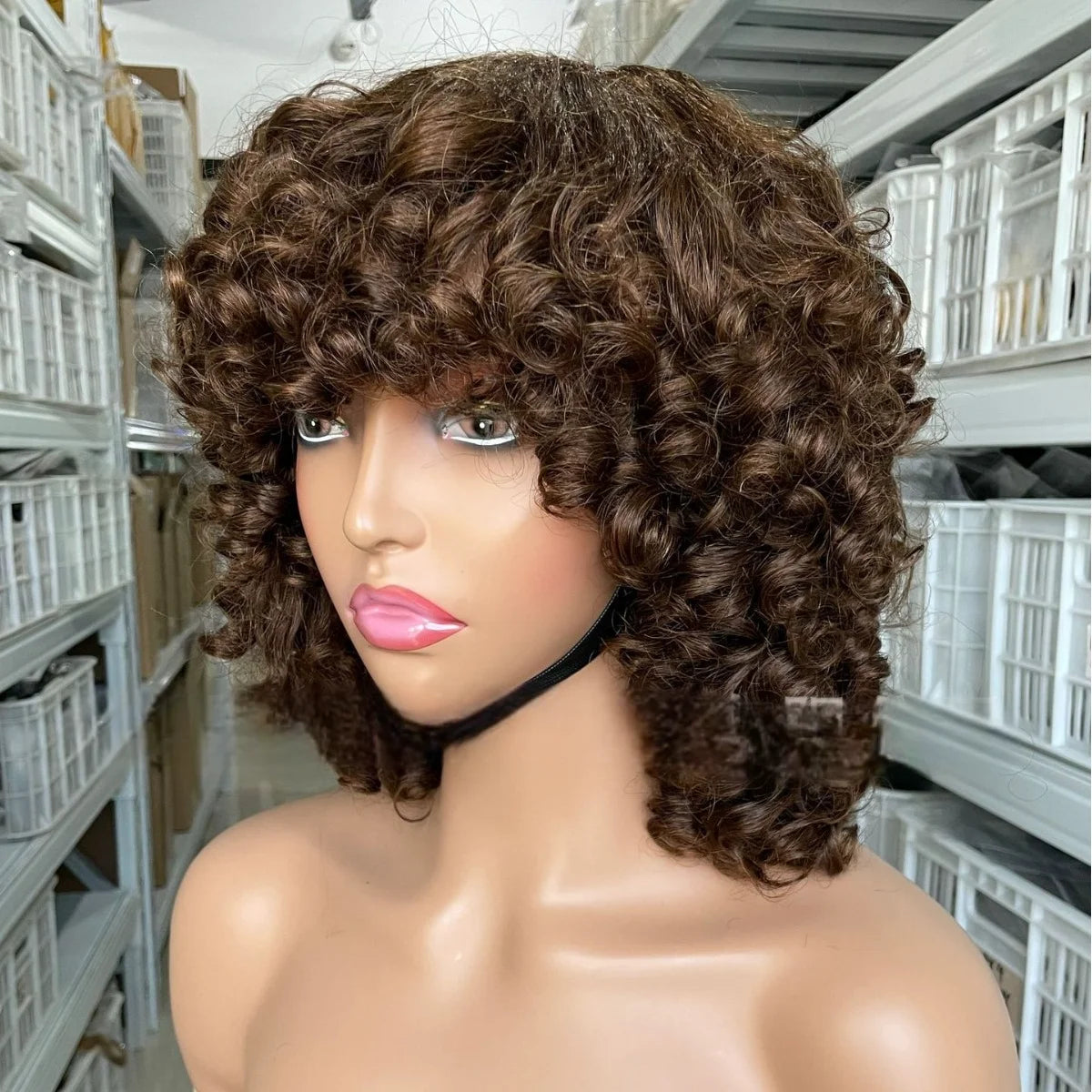 High Density 280g Human Hair Wig SDD Vietnamese Style Loose Curly Short Bob with Fringe