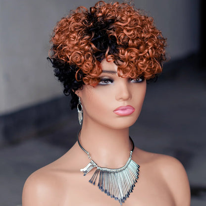 8 Inches Full Mechanism Glueless Short Afro Curly Human Hair Wig Heat-Resistant None Lace American Black Women Virgin Wigs Stock