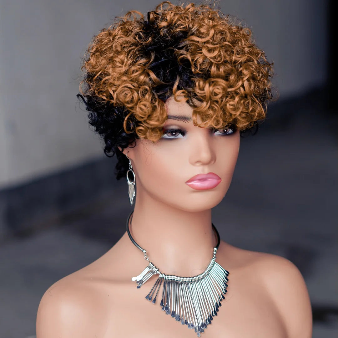 8 Inches Full Mechanism Glueless Short Afro Curly Human Hair Wig Heat-Resistant None Lace American Black Women Virgin Wigs Stock