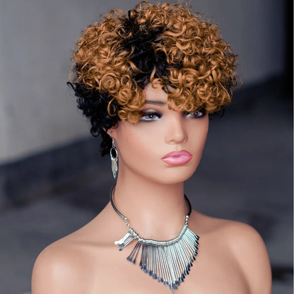 8 Inches Full Mechanism Glueless Short Afro Curly Human Hair Wig Heat-Resistant None Lace American Black Women Virgin Wigs Stock