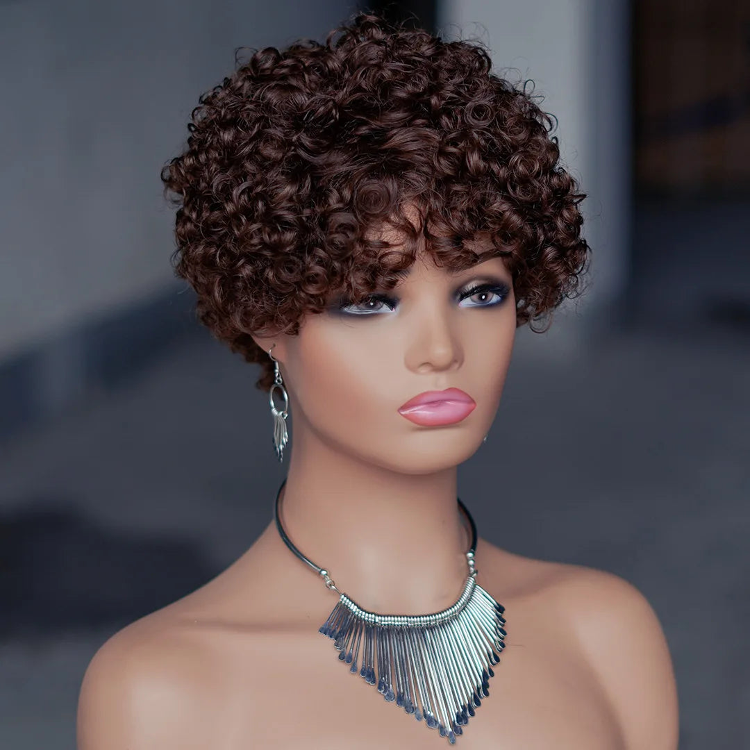 8 Inches Full Mechanism Glueless Short Afro Curly Human Hair Wig Heat-Resistant None Lace American Black Women Virgin Wigs Stock