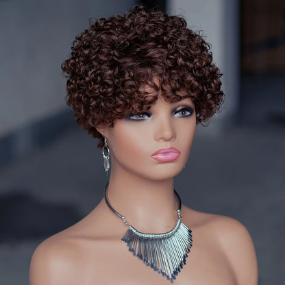8 Inches Full Mechanism Glueless Short Afro Curly Human Hair Wig Heat-Resistant None Lace American Black Women Virgin Wigs Stock
