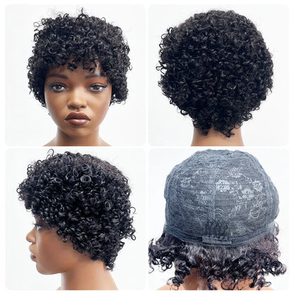 8 Inches Full Mechanism Glueless Short Afro Curly Human Hair Wig Heat-Resistant None Lace American Black Women Virgin Wigs Stock