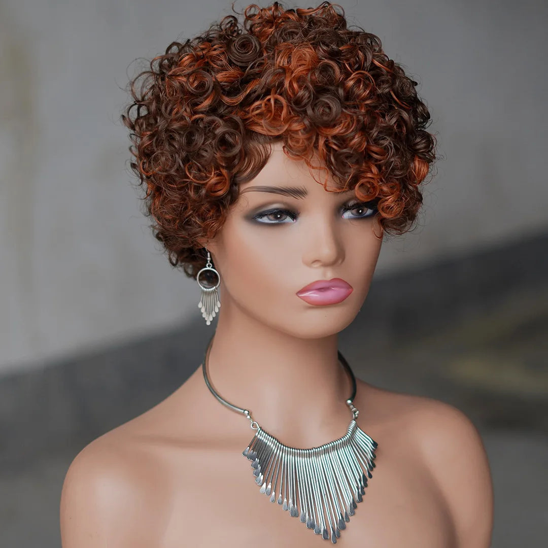 8 Inches Full Mechanism Glueless Short Afro Curly Human Hair Wig Heat-Resistant None Lace American Black Women Virgin Wigs Stock