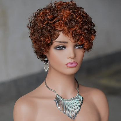 8 Inches Full Mechanism Glueless Short Afro Curly Human Hair Wig Heat-Resistant None Lace American Black Women Virgin Wigs Stock