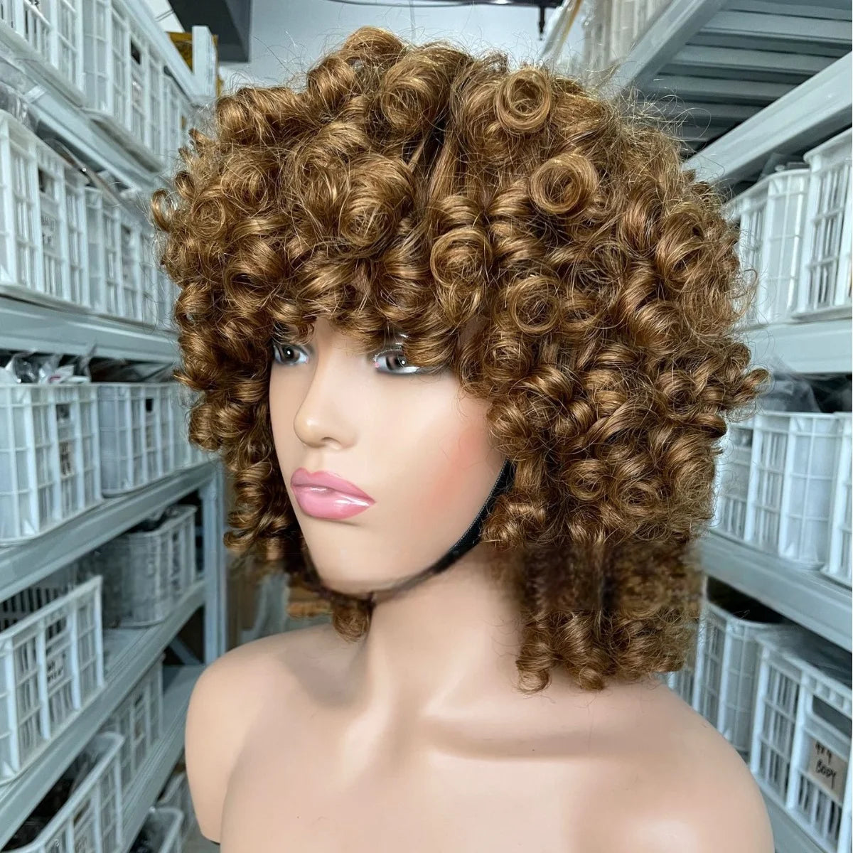 High Density 280g Human Hair Wig SDD Vietnamese Style Loose Curly Short Bob with Fringe