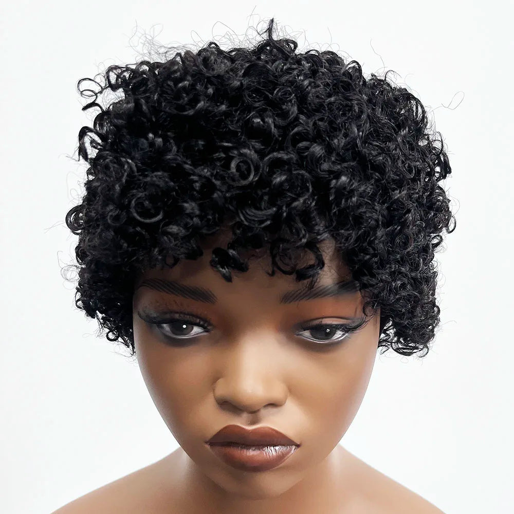 8 Inches Full Mechanism Glueless Short Afro Curly Human Hair Wig Heat-Resistant None Lace American Black Women Virgin Wigs Stock