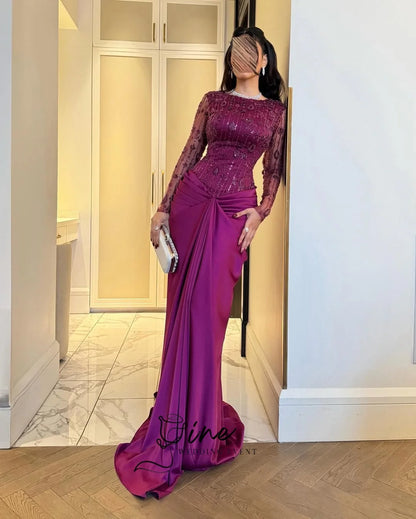 Oine Glamorous Purple Mermaid Evening Dresses Elegant Beading Vestido de Noche Customized Beaded Formal Women Prom Party Dress