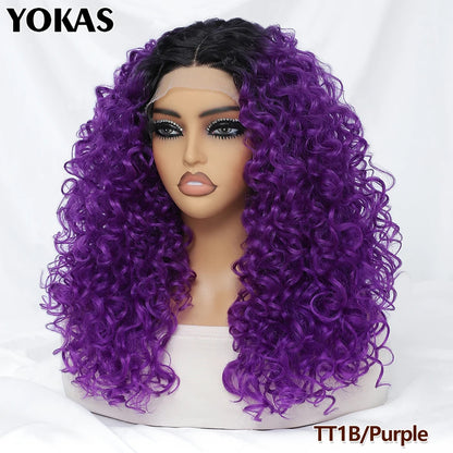 20 Inch Curly Synthetic Lace Front Wig For Africen Women Black T Part Blonde Curly Lace Frontal Wig For Afro Female