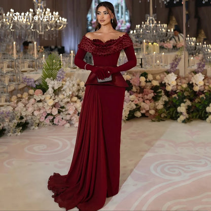 Smileven Luxury 3D Mermaid Prom Dress Off The Shoulder Party Gowns Appliques Formal Full Sleeve Occassion Dress Customized 2026